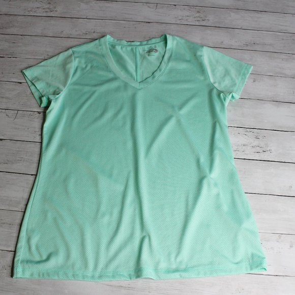 MTA Sport Women's Short Sleeve Athletic T Shirt Top Size L Green V Neck - Picture 1 of 4